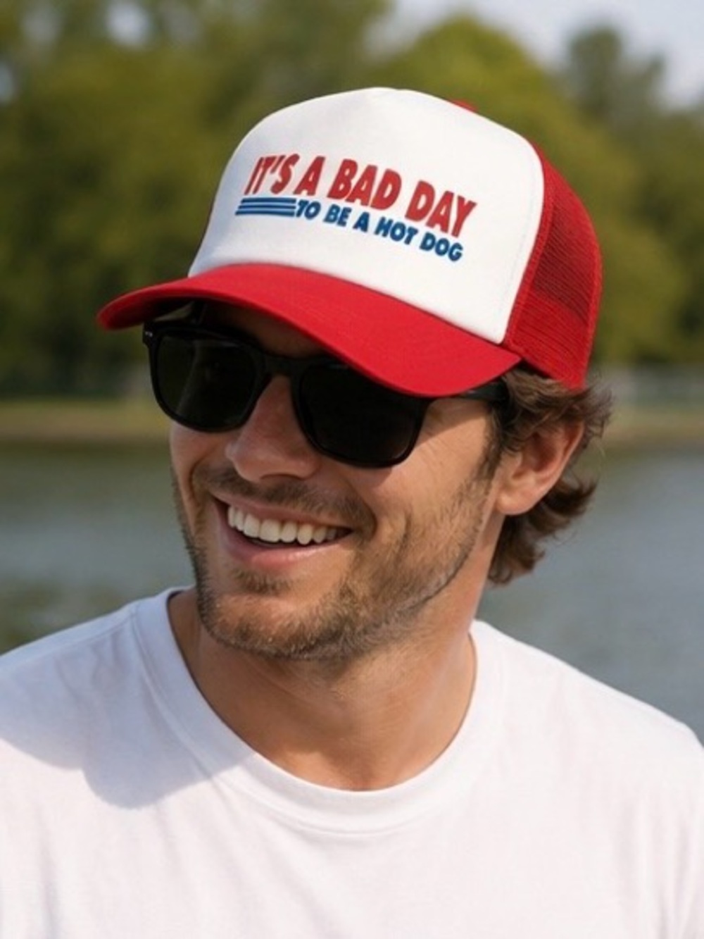 NWT It’s a Bad Day to Be a Hot Dog Trucker Hat Patriotic Snapback Cap BBQ